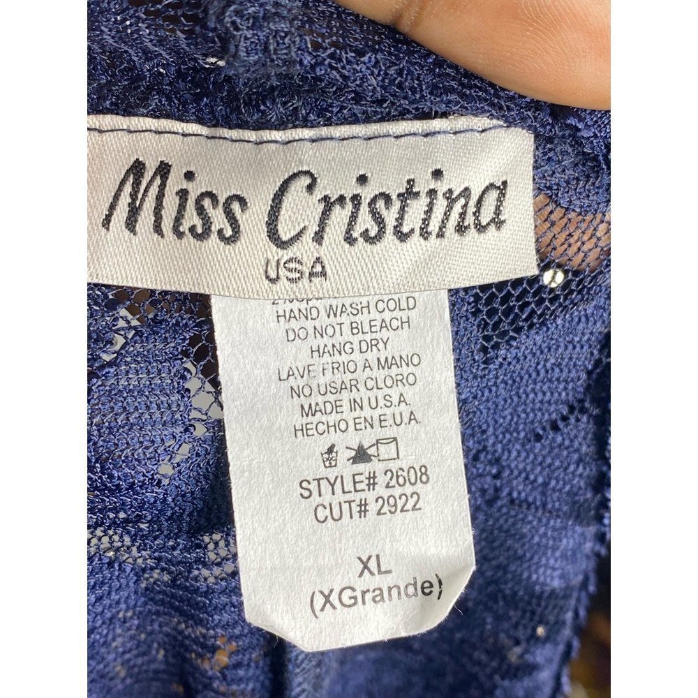 Miss Christina Womens‎ Robe Blue Floral Lace Open Front USA XL New - Picture 4 of 4